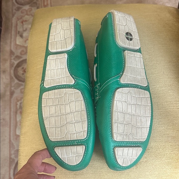 Jimmy Choo Men\'s Green Leather Loafers Moccasins with White Accents Size US 13 main image 4
